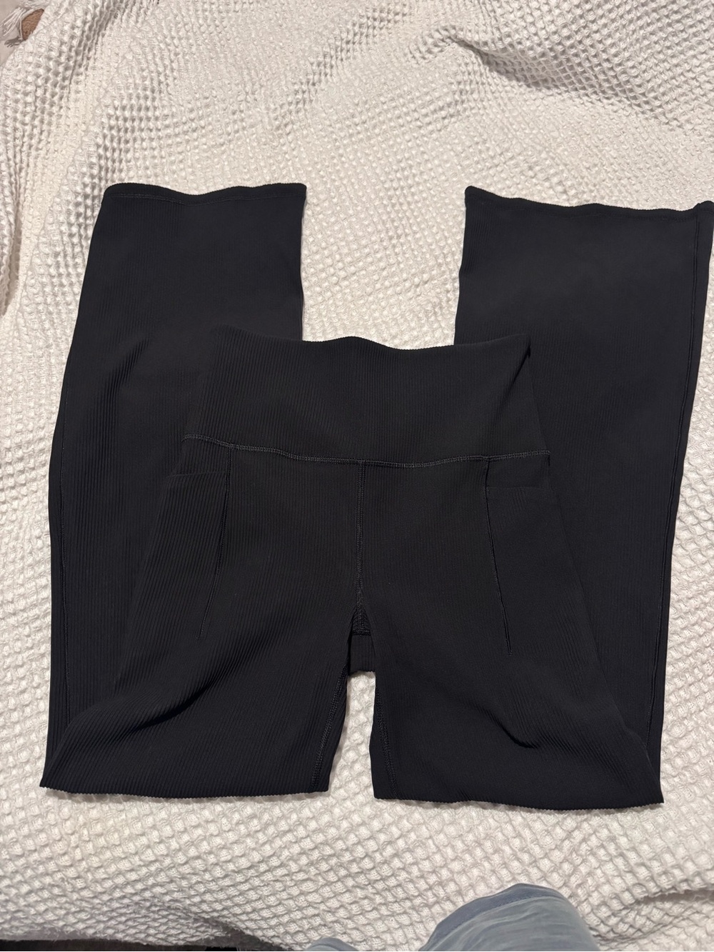 Athleta Black Ribbed Wide-Leg Knit Pants